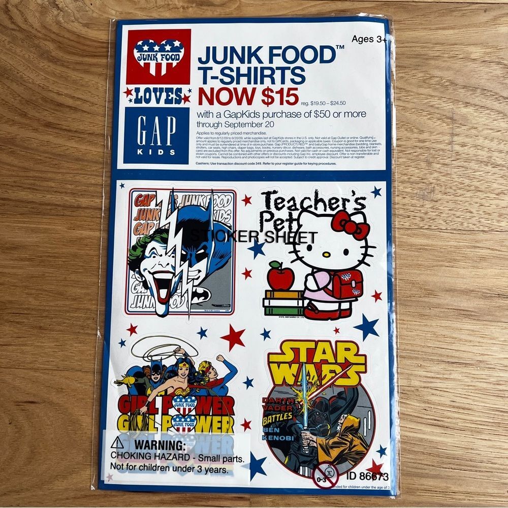 stickers gapKids Junk Food New 6.5"x6" Star Wars Joker Hello Kitty Girl